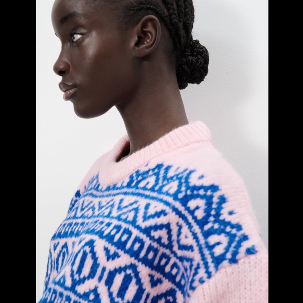 ZARA BUBBLEGUM PINK & BLUE KNIT SWEATER | CREW NECK | LONG SLEEVES | M - Picture 5 of 12